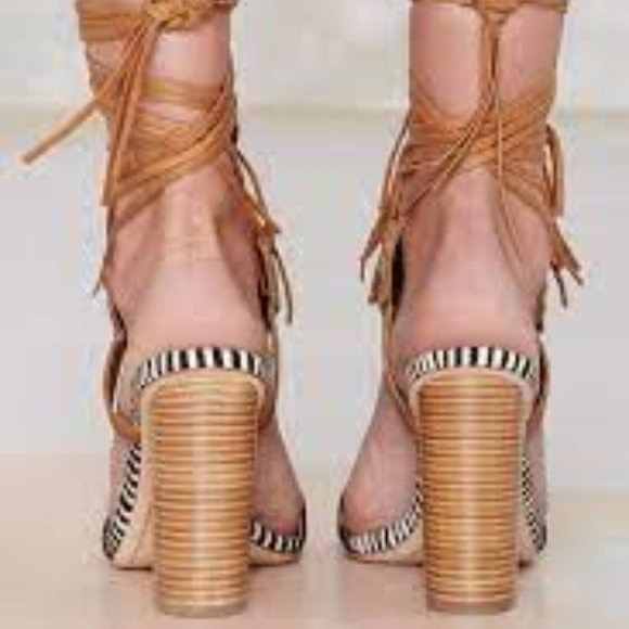 Sam Edelman Sandals Yates Tribal Beaded Wraparound High Heel Black & Soft Saddle - Picture 3 of 16